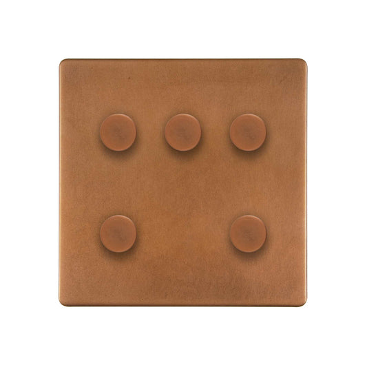 The Chiswick Collection Antique Copper 5 Gang 2 -Way Intelligent Dimmer 150W LED (300W Halogen/Incandescent)