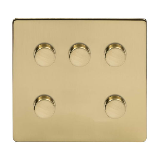 The Savoy Collection Brushed Brass 5 Gang 2 -Way Intelligent Dimmer 150W LED (300W Halogen/Incandescent)