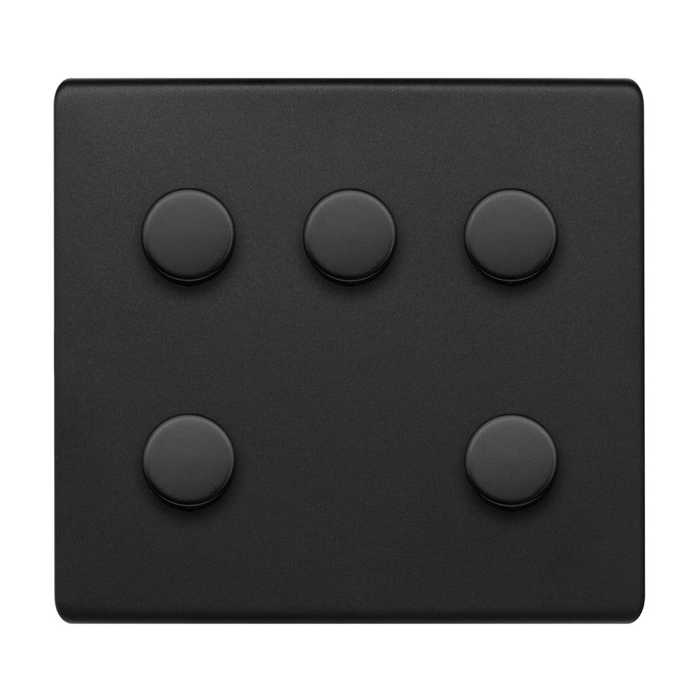 The Camden Collection Matt Black 5 Gang 2-Way Intelligent Dimmer 150W LED (300W Halogen/Incandescent)