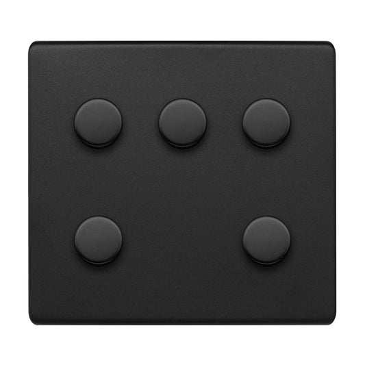 The Camden Collection Matt Black 5 Gang 2-Way Intelligent Dimmer 150W LED (300W Halogen/Incandescent)