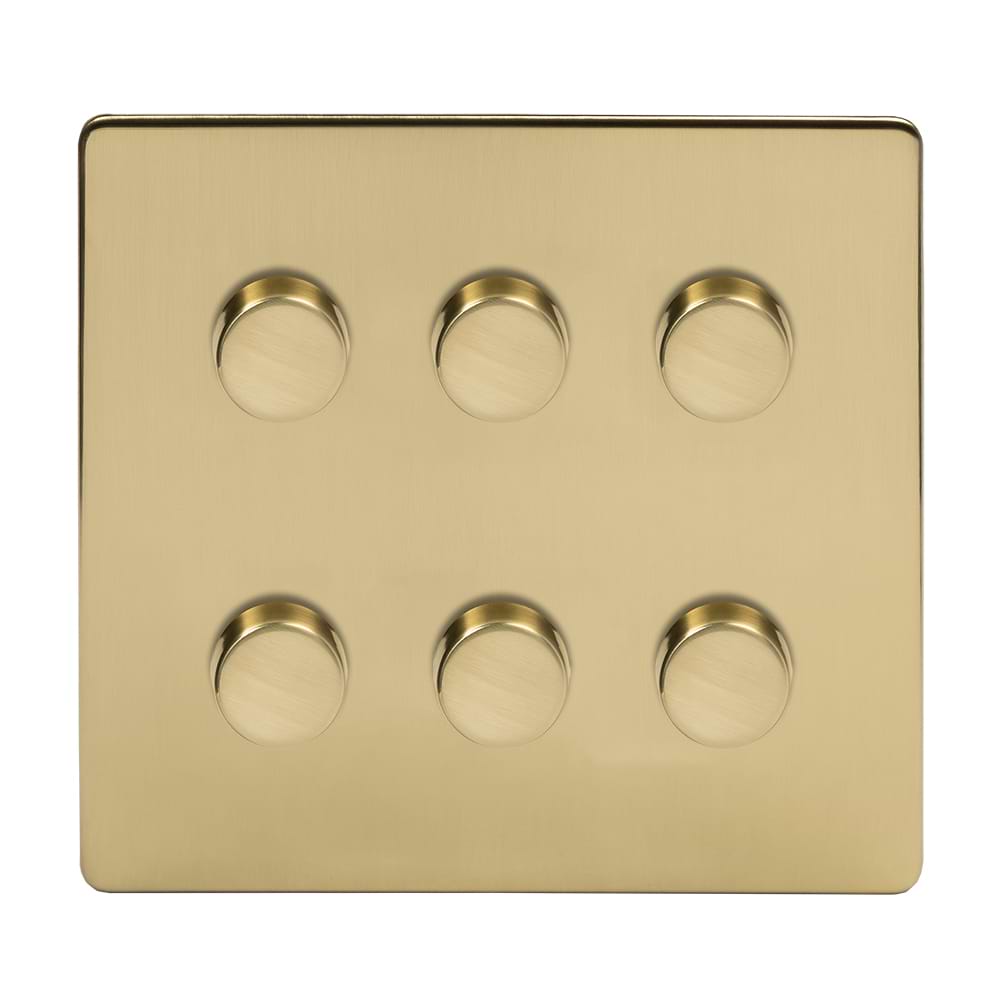 The Savoy Collection Brushed Brass 6 Gang 2 -Way Intelligent Dimmer LED 150W LED (300W Halogen/Incandescent)