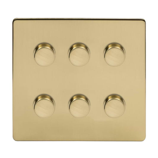 The Savoy Collection Brushed Brass 6 Gang 2 -Way Intelligent Dimmer LED 150W LED (300W Halogen/Incandescent)