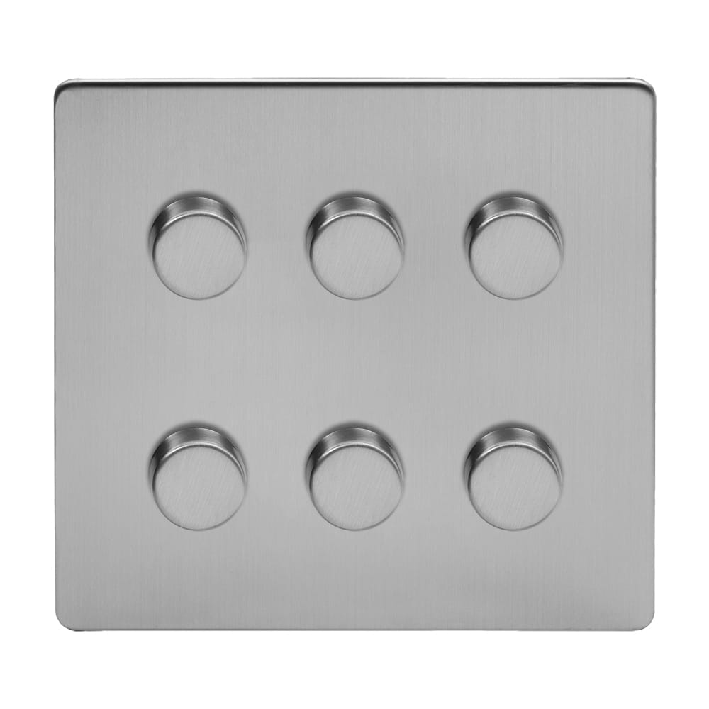 The Lombard Collection Brushed Chrome 6 Gang 2 -Way Intelligent Dimmer 150W LED (300W Halogen/Incandescent)