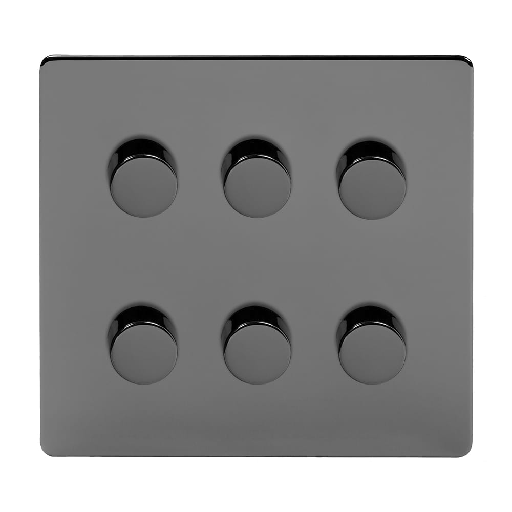 The Connaught Collection Black Nickel 6 Gang 2 -Way Intelligent Dimmer 150W LED (300W Halogen/Incandescent)