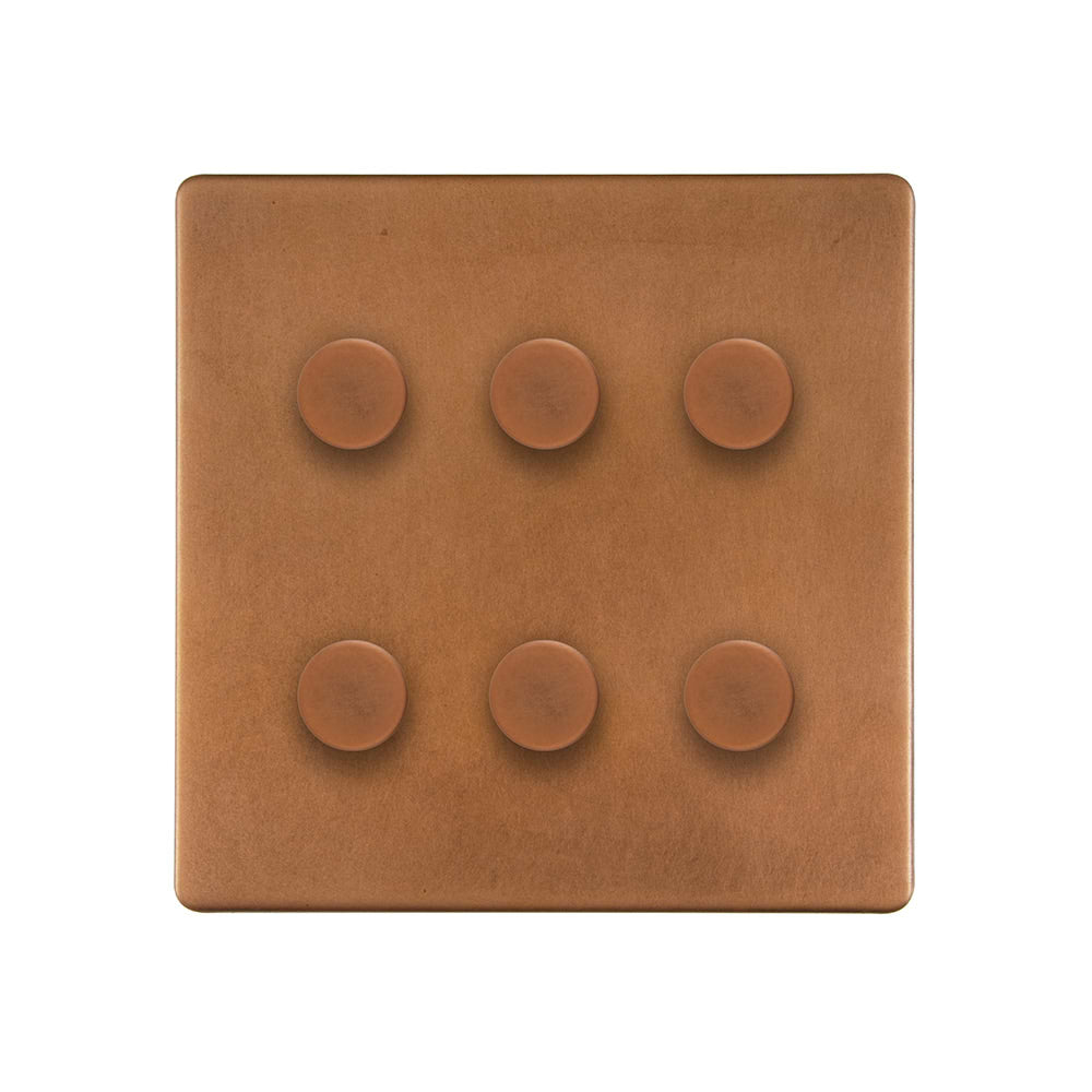 The Chiswick Collection Antique Copper 6 Gang 2 -Way Intelligent Dimmer LED 150W LED (300W Halogen/Incandescent)