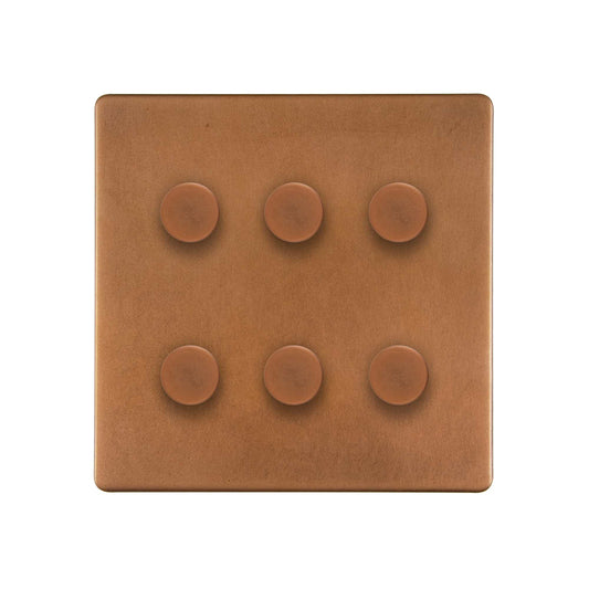 The Chiswick Collection Antique Copper 6 Gang 2 -Way Intelligent Dimmer LED 150W LED (300W Halogen/Incandescent)