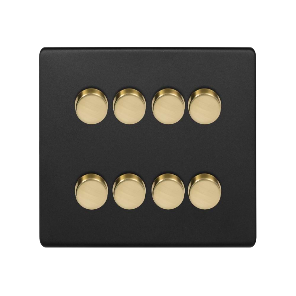 The Camden Collection Matt Black & Brushed Brass  8 Gang 2 -Way Intelligent Dimmer 150W LED (300W Halogen/Incandescent)