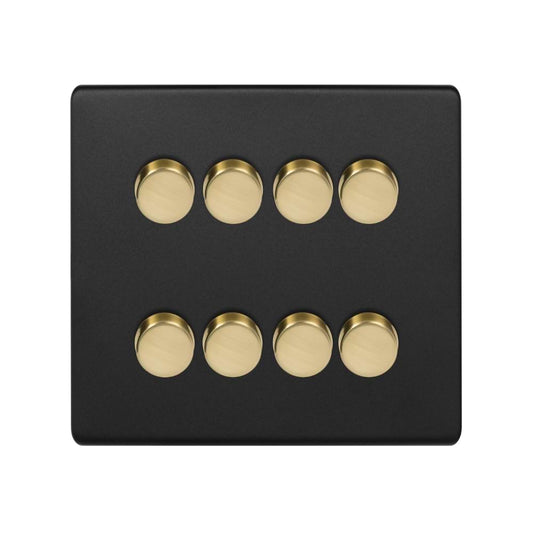 The Camden Collection Matt Black & Brushed Brass  8 Gang 2 -Way Intelligent Dimmer 150W LED (300W Halogen/Incandescent)
