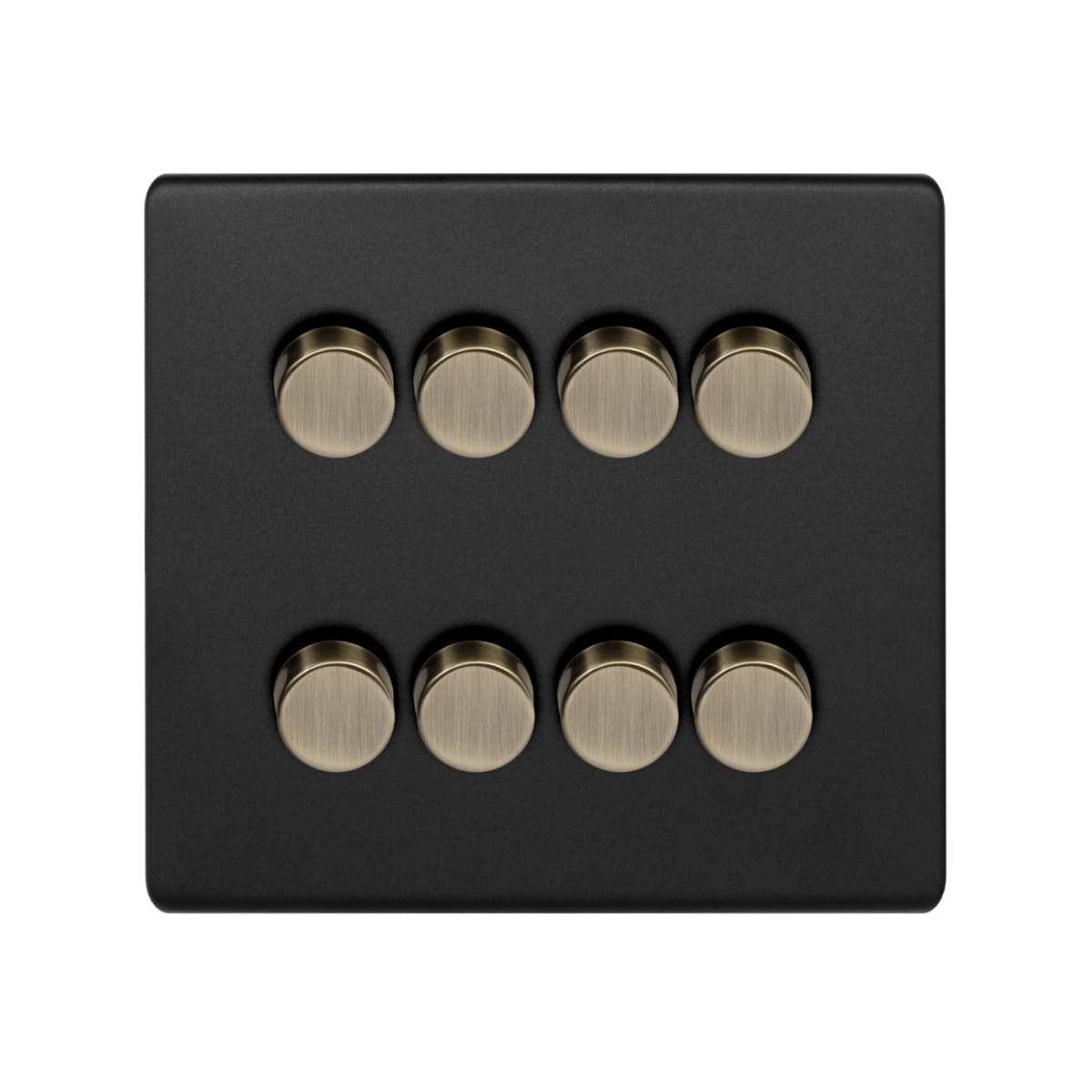 Soho Lighting Matt Black and Antique Brass 8 Gang 2 -Way Intelligent Dimmer 150W LED (300W Halogen/Incandescent)