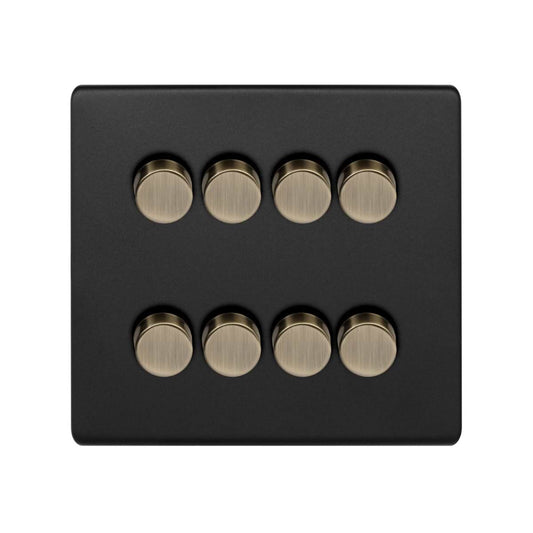 Soho Lighting Matt Black and Antique Brass 8 Gang 2 -Way Intelligent Dimmer 150W LED (300W Halogen/Incandescent)