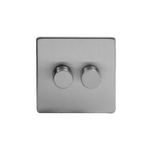 The Lombard Collection Brushed Chrome 2 Gang 400W LED Dimmer Switch