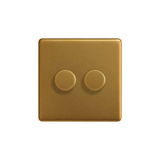 The Sloane Collection Antique Gold 2 Gang 250W LED Multi-Way Dimmer Switch