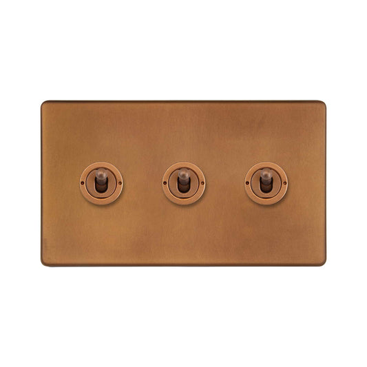 The Chiswick Collection Antique Copper 3 Gang 2 Way Toggle Switch