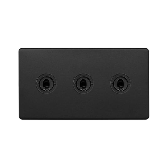 The Camden Collection Matt Black 20A 3 Gang 2 Way Toggle Switch Screwless