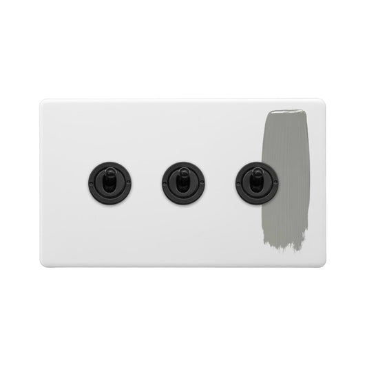 Soho Lighting Primed Paintable 3 Gang 2 Way Toggle Switch with Matt Black Switch