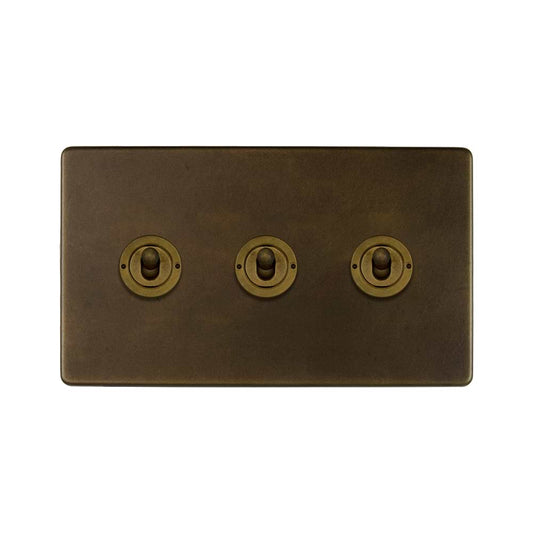 The Westminster Collection Vintage Brass 3 Gang 2 Way Toggle Switch