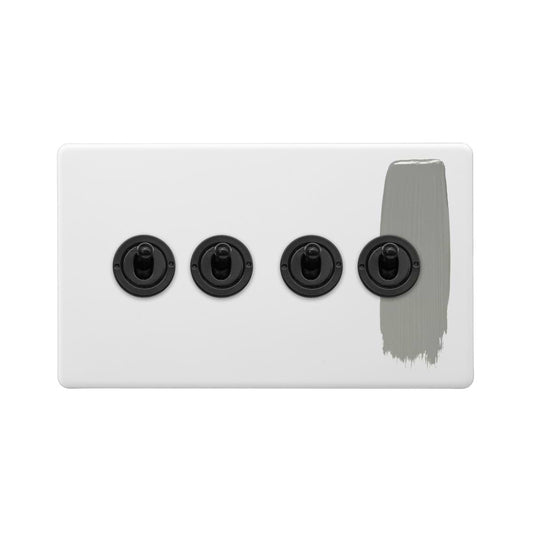 Soho Lighting Primed Paintable 4 Gang 2 Way Toggle Switch with Matt Black Switch
