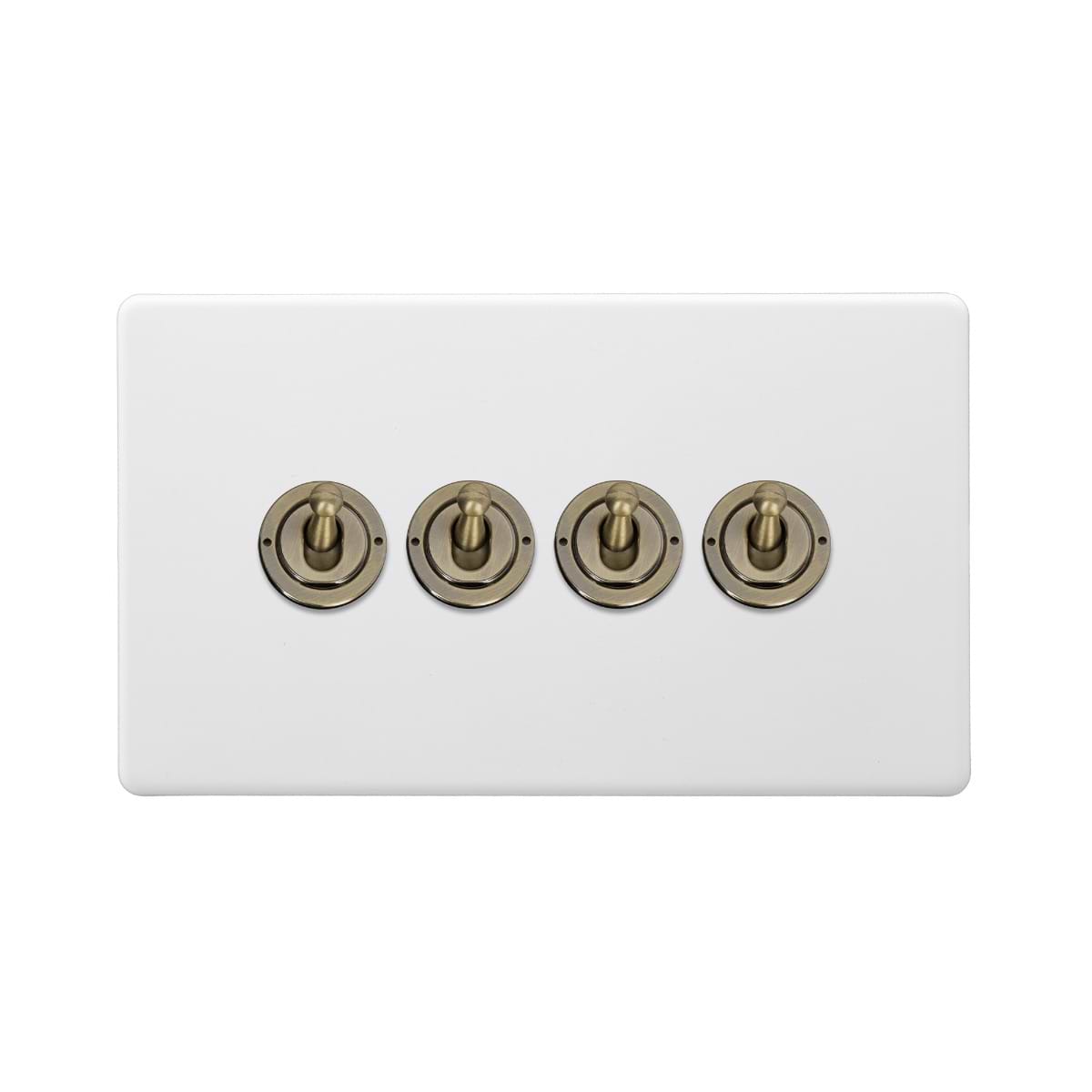 Soho Lighting Primed Paintable 4 Gang 2 Way Toggle Switch with Antique Brass Switch