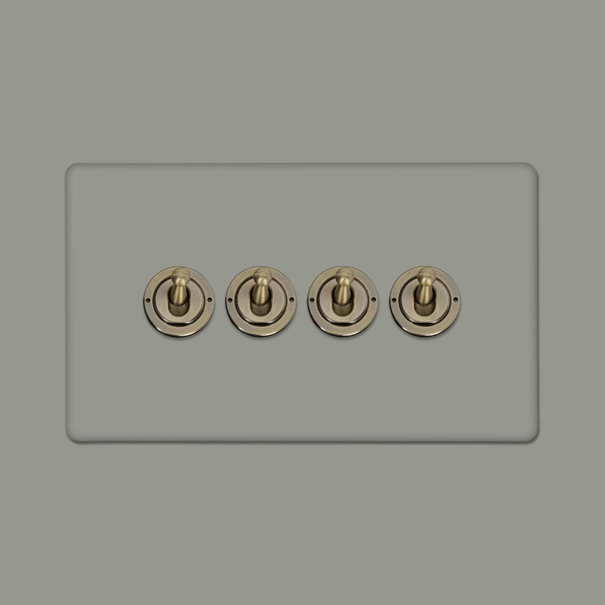Soho Lighting Primed Paintable 4 Gang 2 Way Toggle Switch with Antique Brass Switch