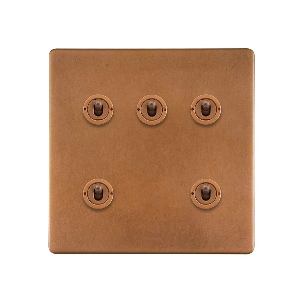 The Chiswick Collection Antique Copper 5 Gang Toggle Light Switch 20A 2 Way