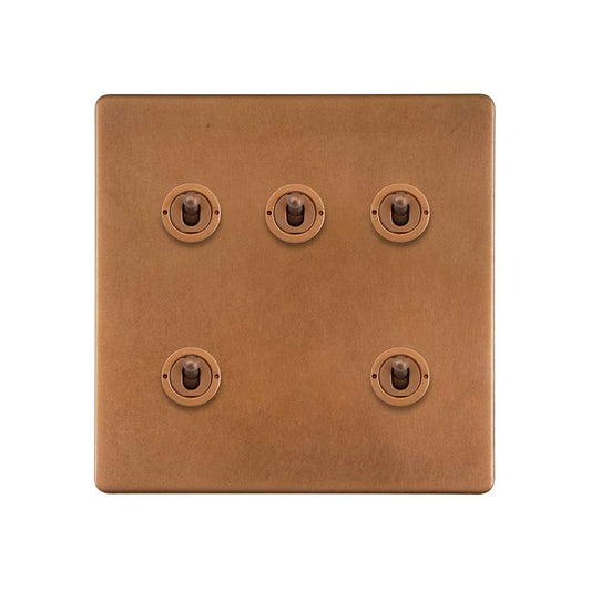 The Chiswick Collection Antique Copper 5 Gang Toggle Light Switch 20A 2 Way