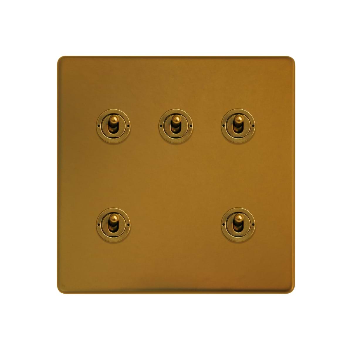 The Sloane Collection Antique Gold 5 Gang Toggle Light Switch 20A 2 Way