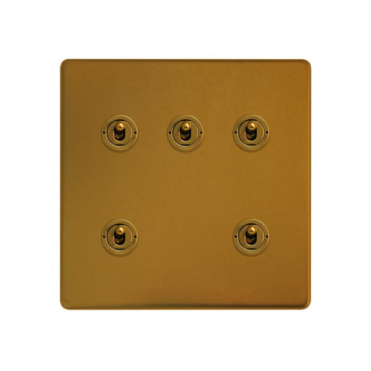 The Sloane Collection Antique Gold 5 Gang Toggle Light Switch 20A 2 Way