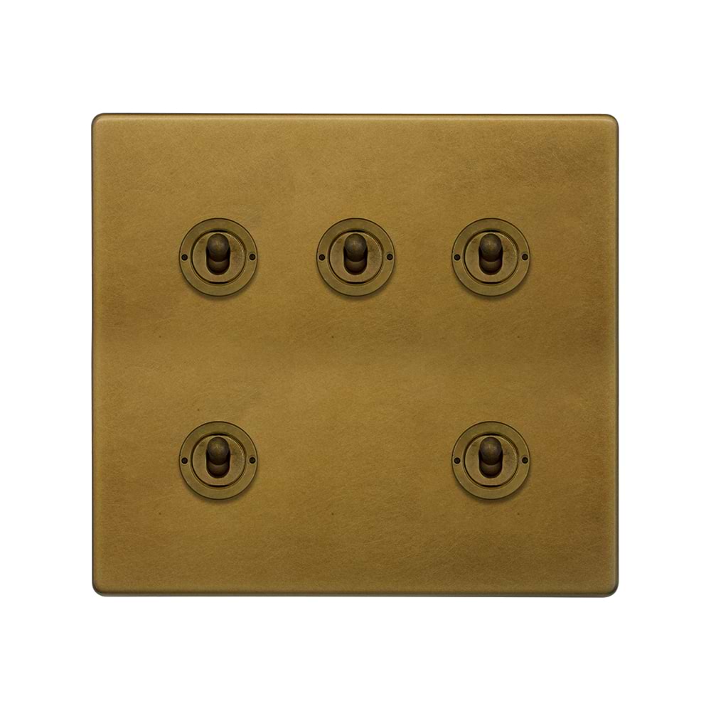 The Belgravia Collection Old Brass 5 Gang Toggle Light Switch 20A 2 Way
