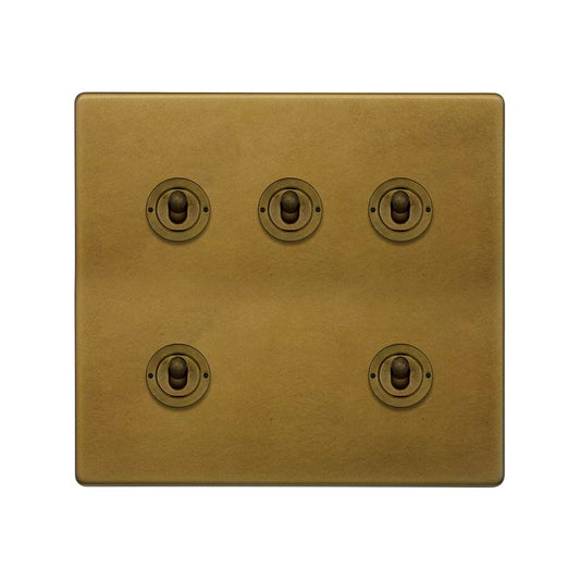 The Belgravia Collection Old Brass 5 Gang Toggle Light Switch 20A 2 Way