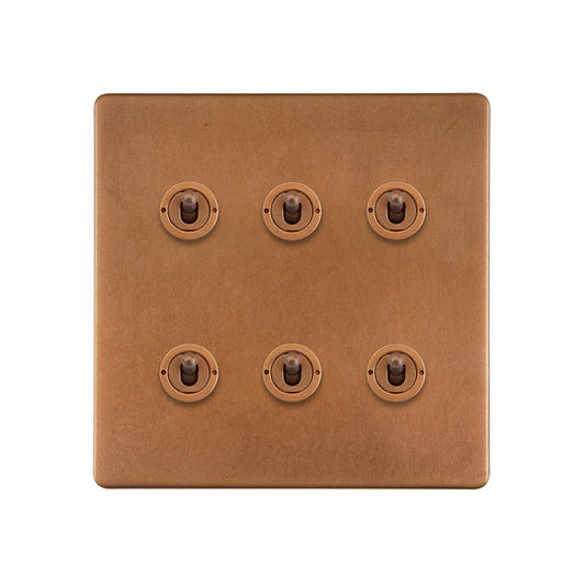 The Chiswick Collection Antique Copper 6 Gang Toggle Light Switch 20A 2 Way