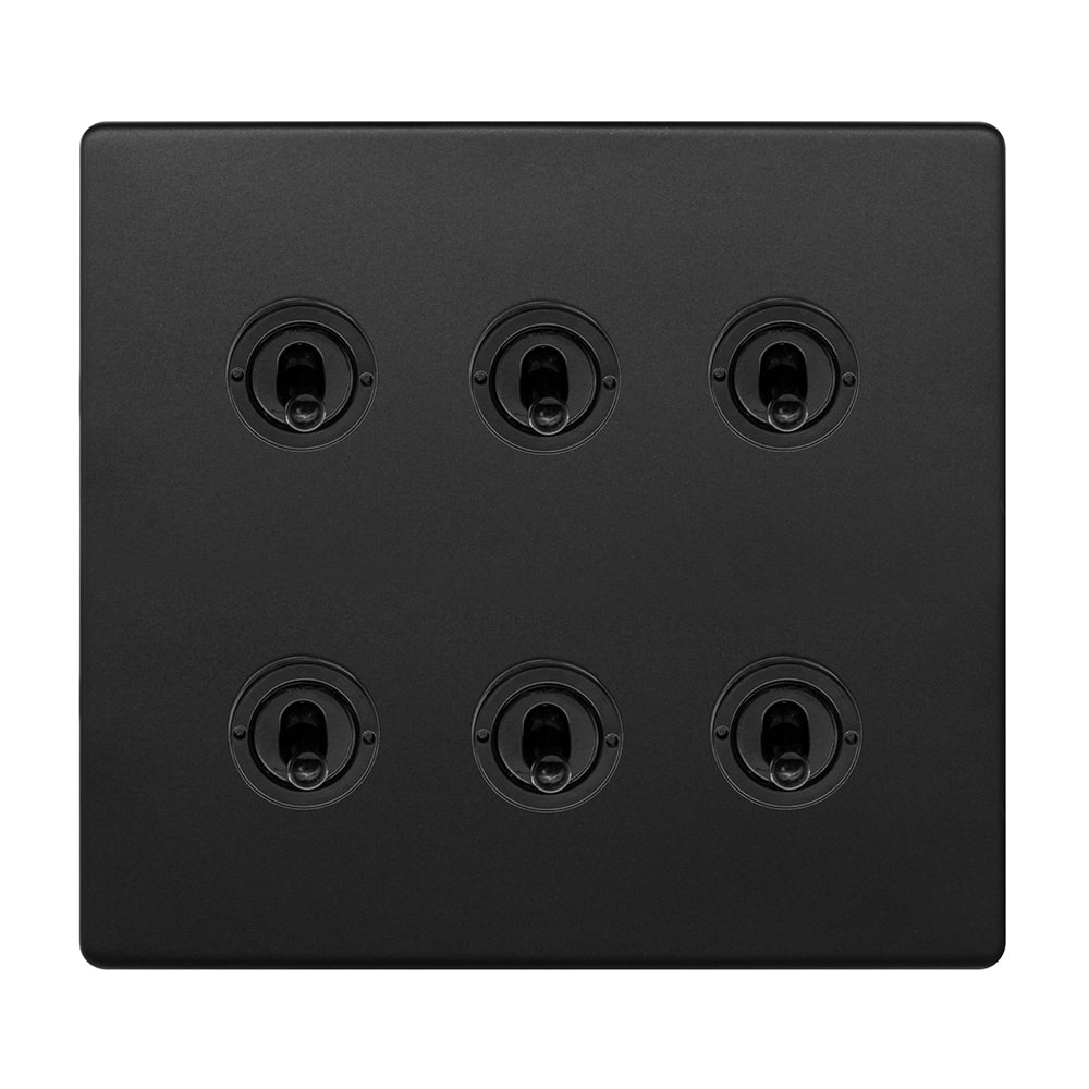 The Camden Collection Matt Black 6 Gang Toggle Light Switch 20A 2 Way Screwless