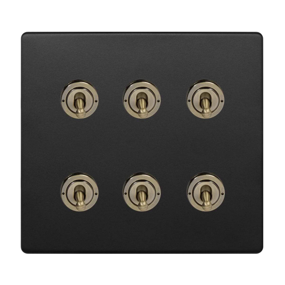 Soho Lighting Matt Black and Antique Brass 6 Gang Toggle Light Switch 20A 2 Way