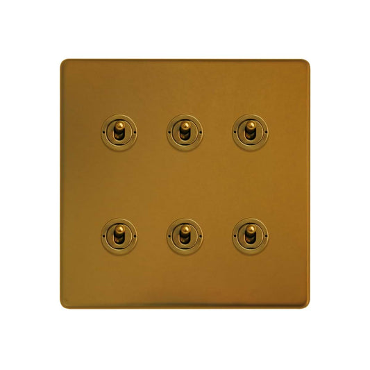 The Sloane Collection Antique Gold 6 Gang Toggle Light Switch 20A 2 Way