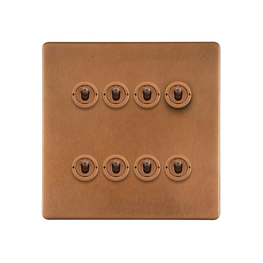 The Chiswick Collection Antique Copper 8 Gang Toggle Light Switch 20A 2 Way