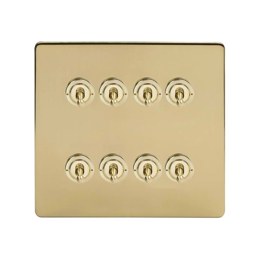 The Savoy Collection Brushed Brass 8 Gang Toggle Light Switch 20A 2 Way Screwless