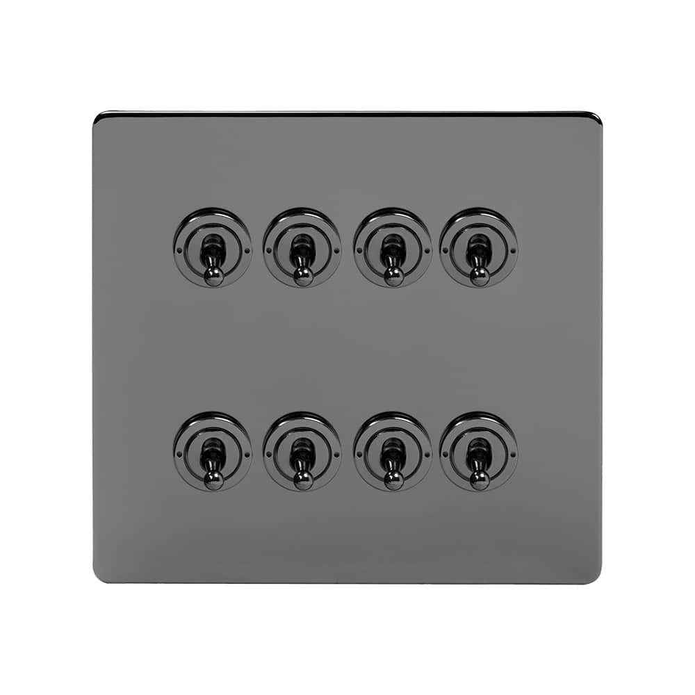 The Connaught Collection Black Nickel 8 Gang Toggle Light Switch 20A 2 Way Screwless