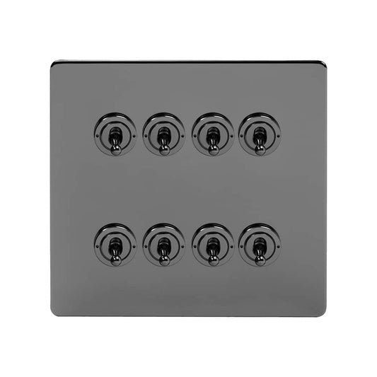 The Connaught Collection Black Nickel 8 Gang Toggle Light Switch 20A 2 Way Screwless