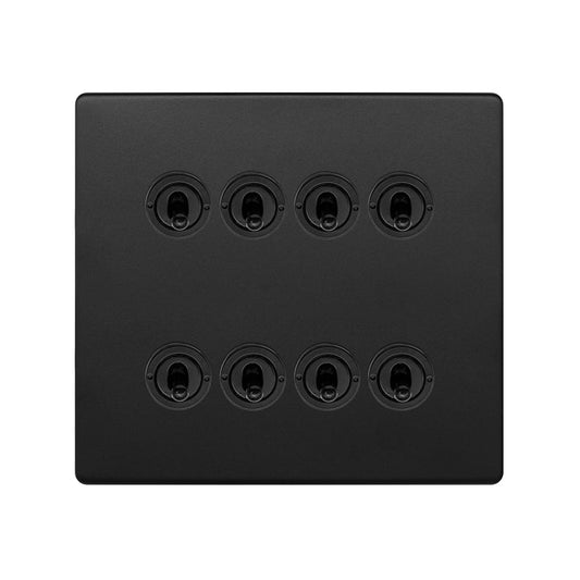 The Camden Collection Matt Black 8 Gang Dimmer & Toggle Combo 4x150W LED Dimmer 4x20A Toggle
