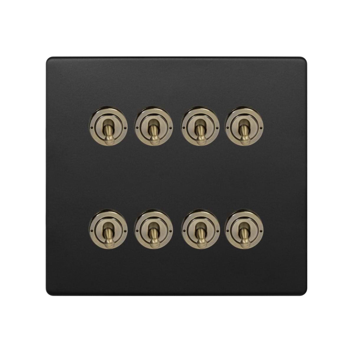 Soho Lighting Matt Black and Antique Brass 8 Gang Toggle Light Switch 20A 2 Way