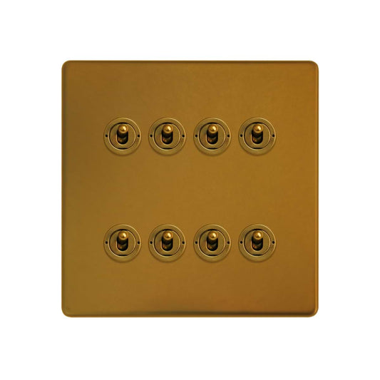 The Sloane Collection Antique Gold 8 Gang Toggle Light Switch 20A 2 Way