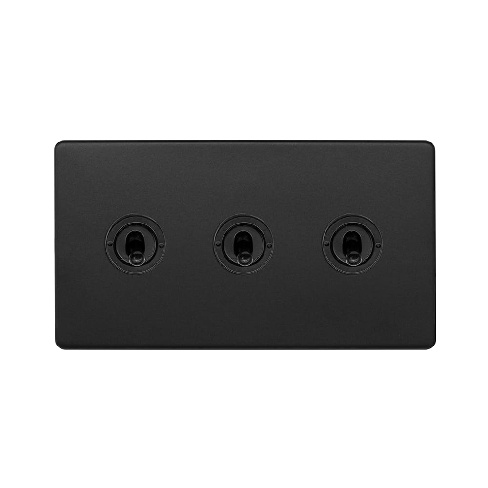 The Camden Collection Matt Black 20A 3 Gang Intermediate Toggle Screwless