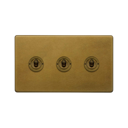 The Belgravia Collection Old Brass 3 Gang Intermediate Toggle Switch