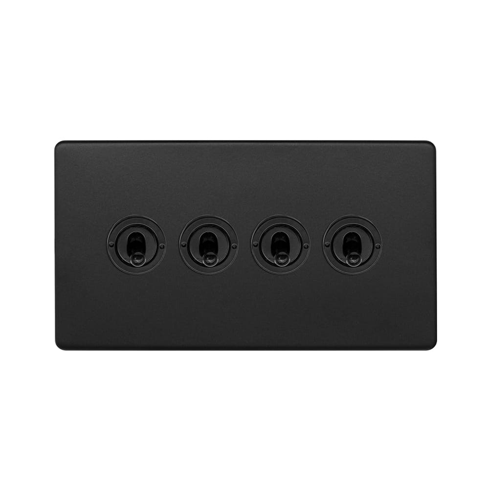 The Camden Collection Matt Black 20A 4 Gang Intermediate Toggle Screwless