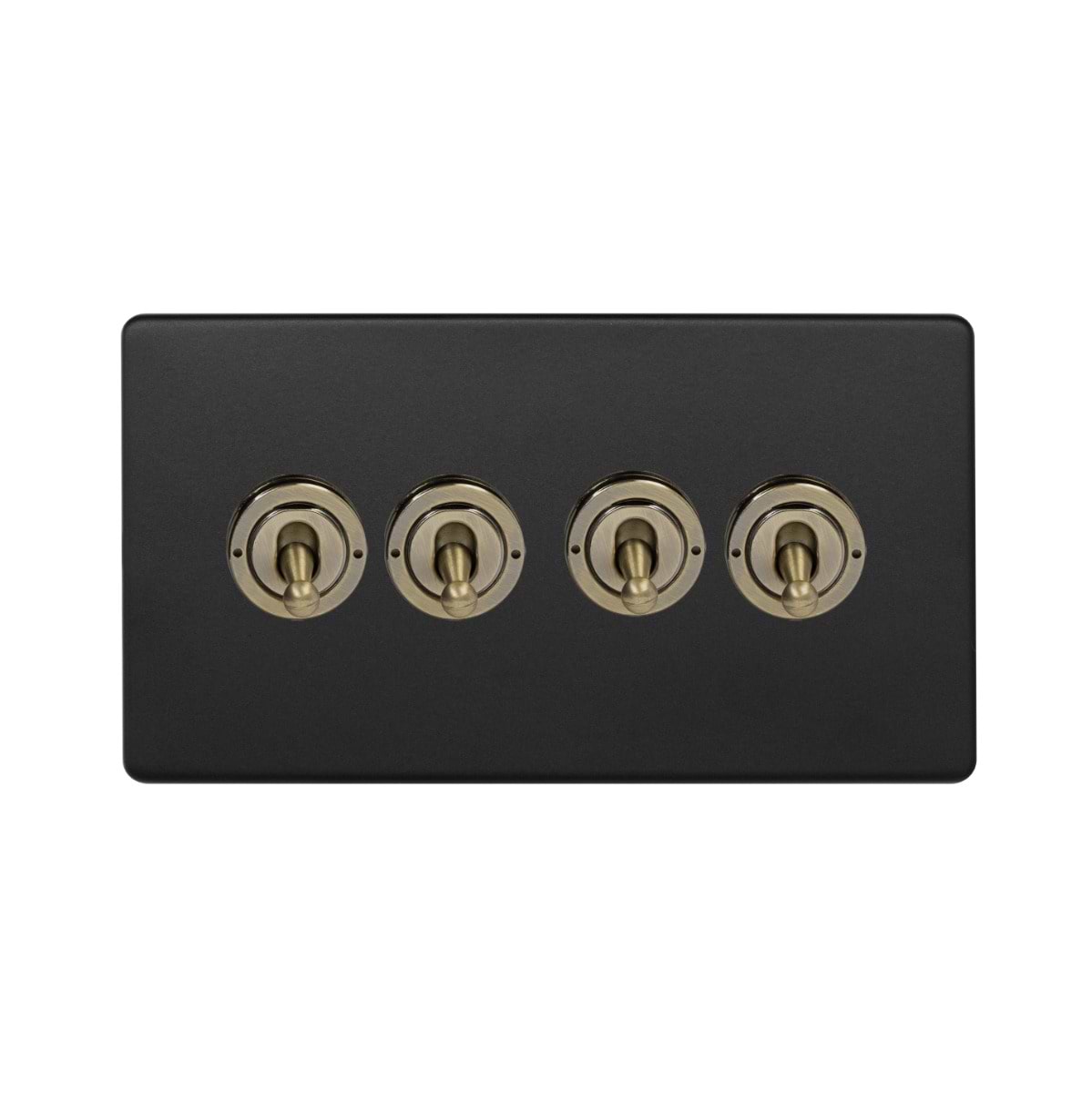 Soho Lighting Matt Black and Antique Brass 4 Gang Intermediate Toggle Switch