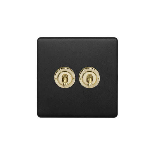 The Camden Collection Matt Black & Brushed Brass 2 Gang Toggle (1x20A 2 Way Switch, 1xIntermediate)