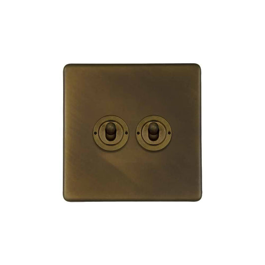 The Westminster Collection Vintage Brass 2 Gang Intermediate & 2 Way Toggle Switch