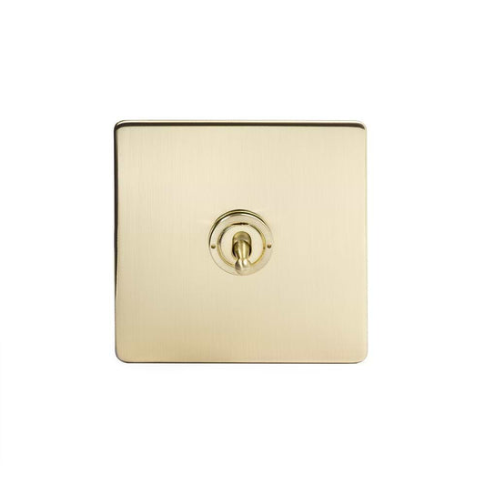 The Savoy Collection Brushed Brass 1 Gang Retractive Toggle Switch Screwless