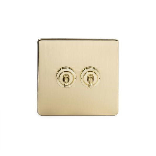 The Savoy Collection Brushed Brass 2 Gang Retractive Toggle Switch Screwless