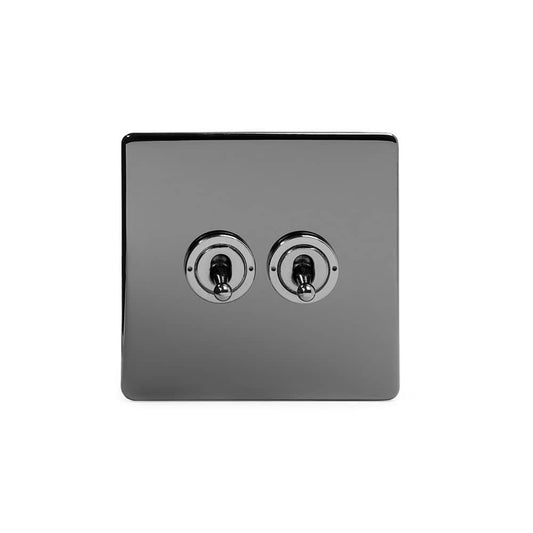 The Connaught Collection Black Nickel 2 Gang Retractive Toggle Switch Screwless