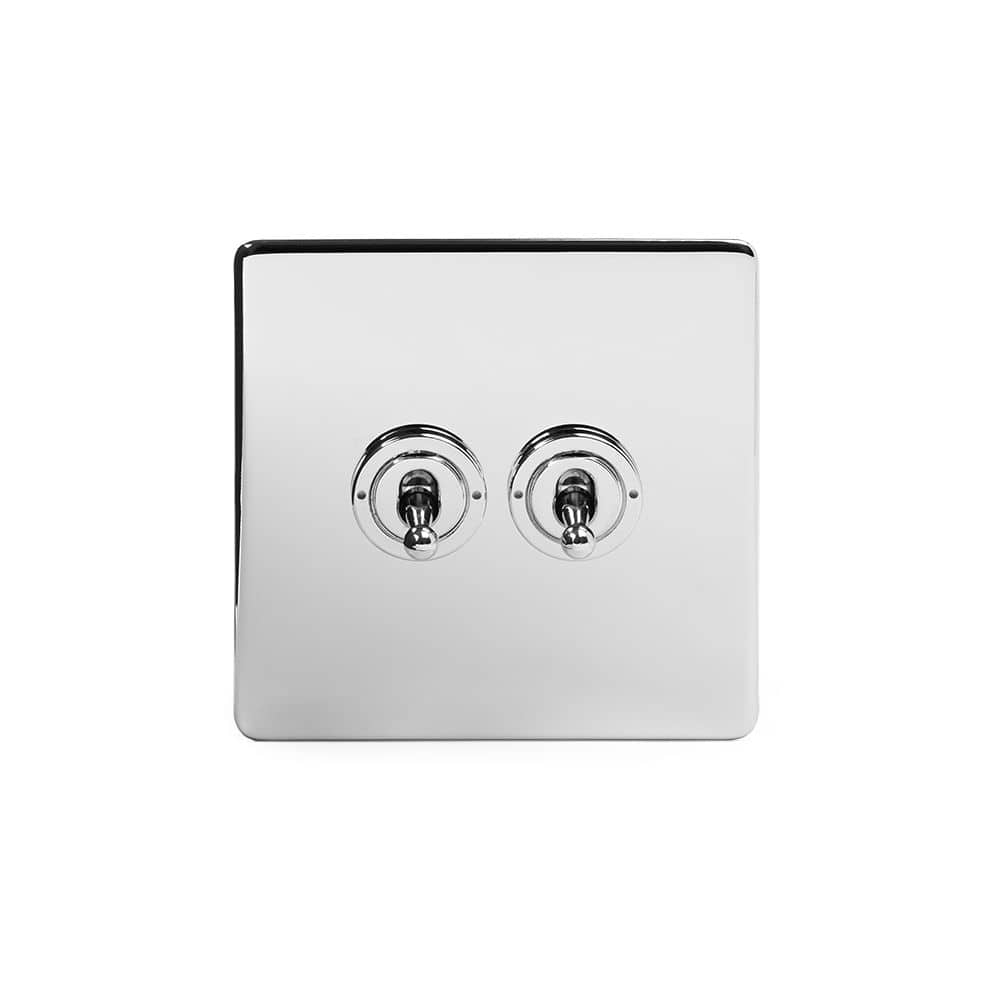 The Finsbury Collection Polished Chrome 2 Gang Retractive Toggle Switch Screwless